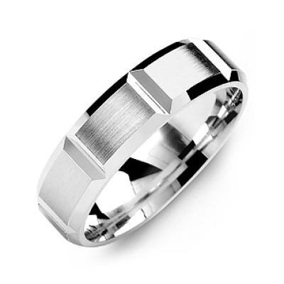 Grooved Mens Ring with Brushed Surface