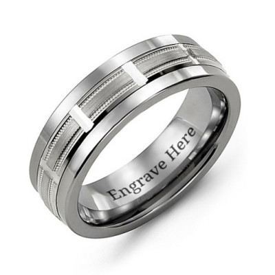 Horizontal-Cut Mens Ring with Beveled Edge