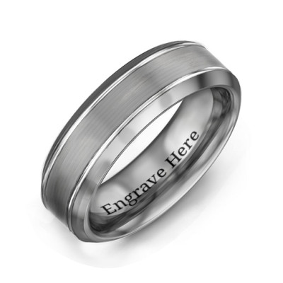 Mens Beveled Edge Brushed Centre Tungsten Ring