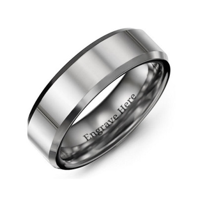 Mens Beveled Edge Polished Tungsten Ring