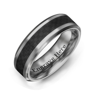 Mens Black Carbon Fiber Inlay Polished Tungsten Ring