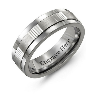 Mens Brushed Ribbed Tungsten Band Ring