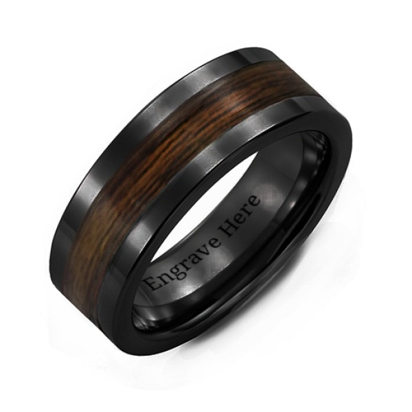 Mens Ceramic Ring With Wooden Inlay
