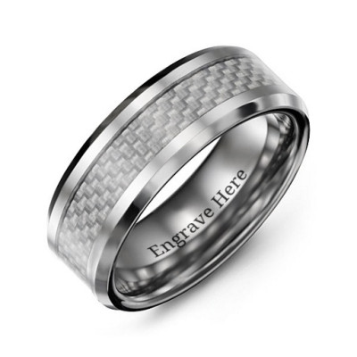 Mens Clear Carbon Fiber Inlay Polished Tungsten Ring