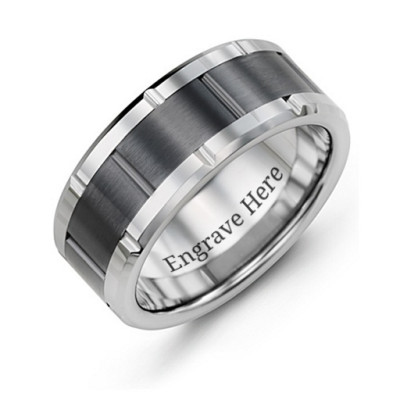 Mens Grooved Bicolour Tungsten Ring
