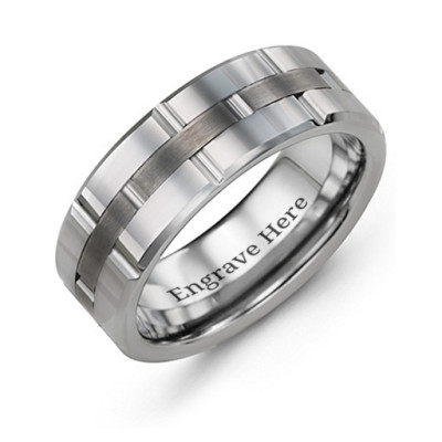 Mens Grooved Layers Tungsten Ring