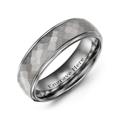 Mens Hammered Centre Polished Tungsten Ring