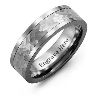 Mens Hammered Tungsten Band Ring