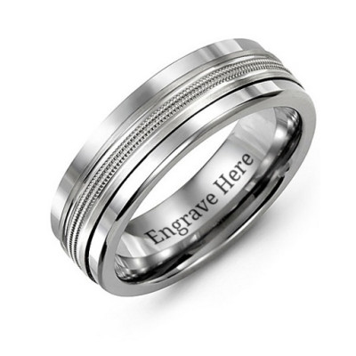 Mens Modern Beaded Centre Tungsten Band Ring