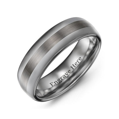 Mens Polished Brushed Centre Tungsten Ring