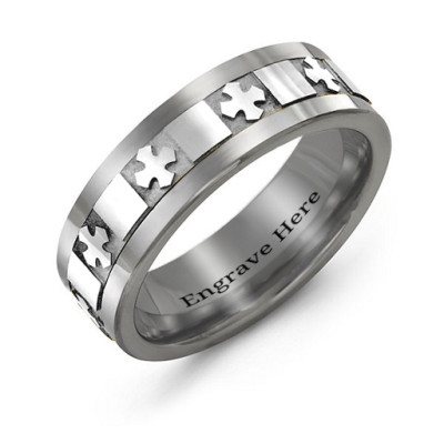 Mens Polished Crosses Tungsten Band Ring