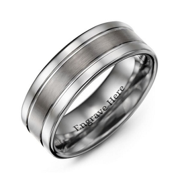 Mens Polished Tungsten Brushed Centre Ring
