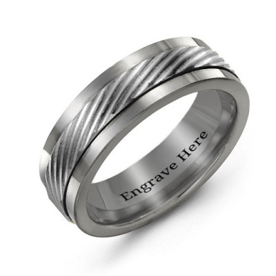 Mens Polished Tungsten Detailed Centre Band Ring
