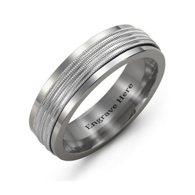 Mens Ribbed Centre Tungsten Band Ring
