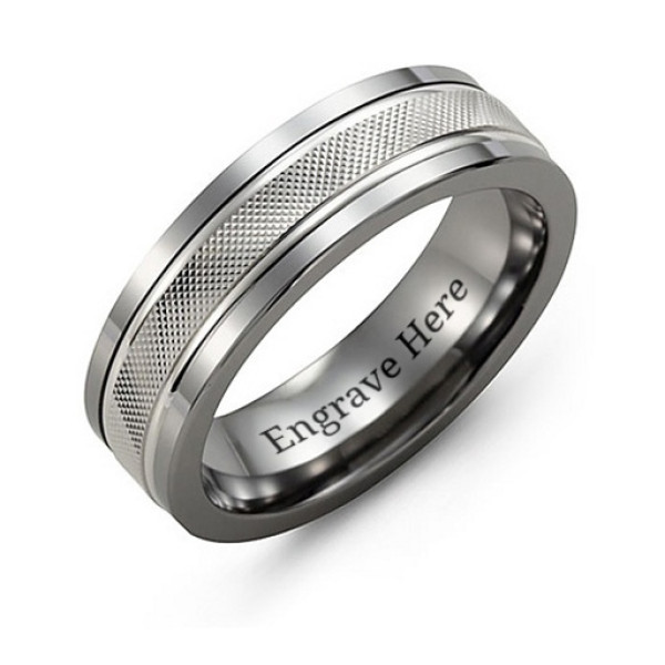 Mens Textured Diamond-Cut Ring with Polished Edges