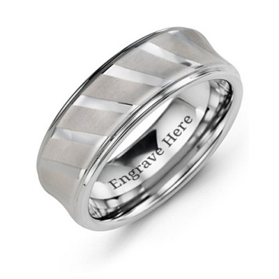 Mens Tungsten Ring with Diagonal Brushed Stripes