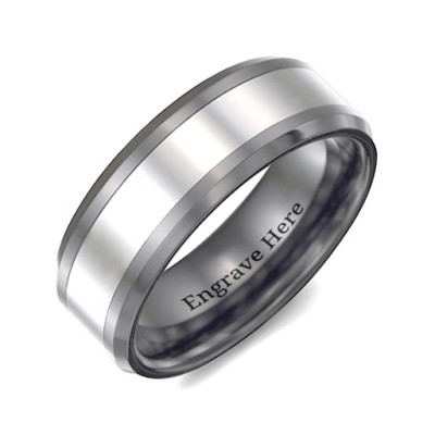 Mens Two Tone Black Tungsten Polished Ring