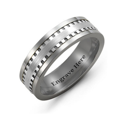 Mens Vertical Grooved Centre Tungsten Band Ring