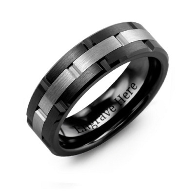 Mens Ceramic & Tungsten Grooved Brushed Ring
