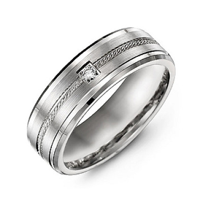 Rope Design Mens Ring with Stone and Beveled Edges