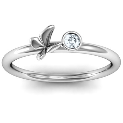 Soaring Butterfly with Stone Flower Ring