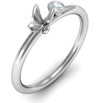 Soaring Butterfly with Stone Flower Ring