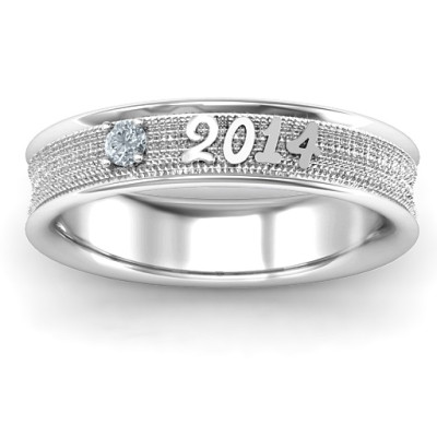 2014 Unisex Textured Graduation Ring with Emerald Stone