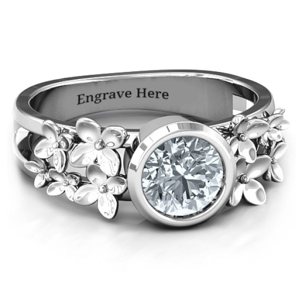 Beautiful Blossoms with Split Shank Ring and Genuine Diamond Stone