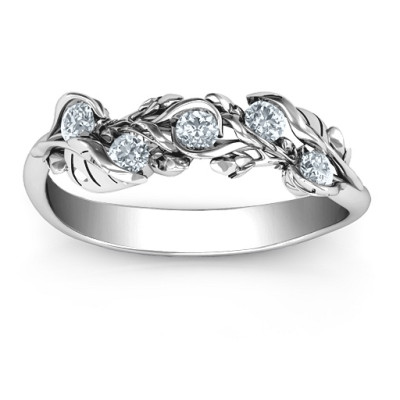 Organic Leaf Five Stone Family Ring