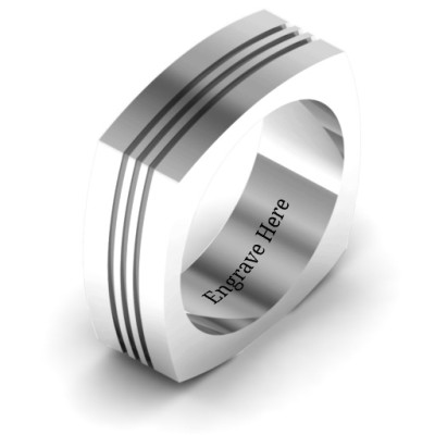 Stria Grooved Square-shaped Mens Ring