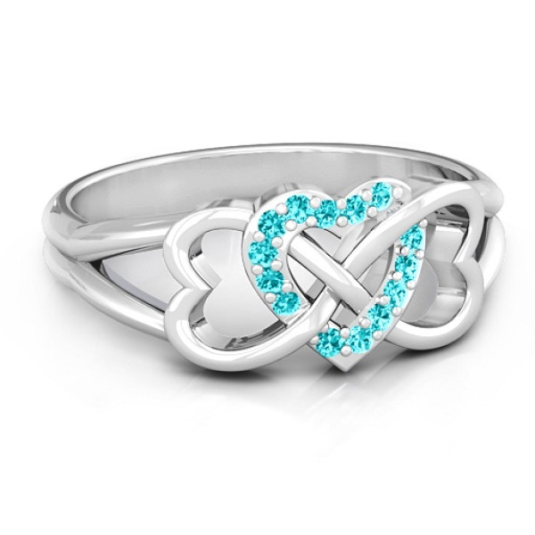 Triple Heart Infinity Ring with Mint Swarovski Zirconia Stones