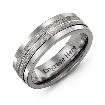 Tungsten Mens Double Row Brushed Tungsten Band Ring