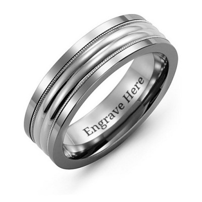 Tungsten Mens Double Row Inlay Tungsten Band Ring