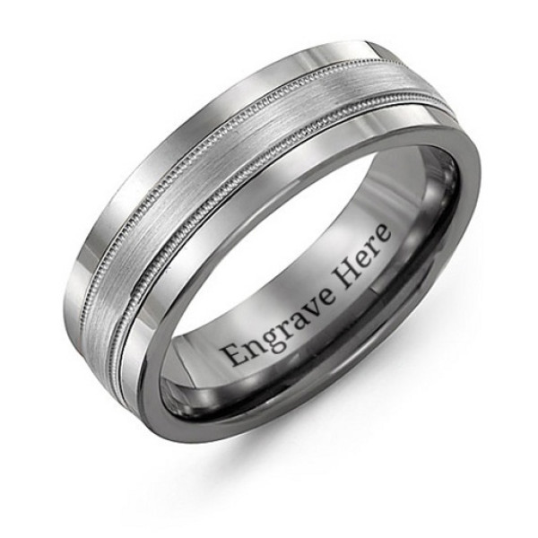 Tungsten Mens Grooved Centre Tungsten Band Ring