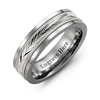 Tungsten Mens Tungsten Diamond Cut Inlay Band Ring