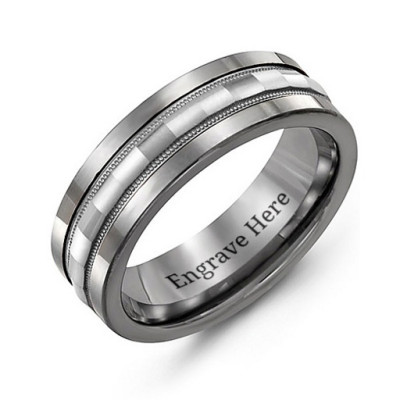 Tungsten Mens Tungsten Grooved Centre Band Ring