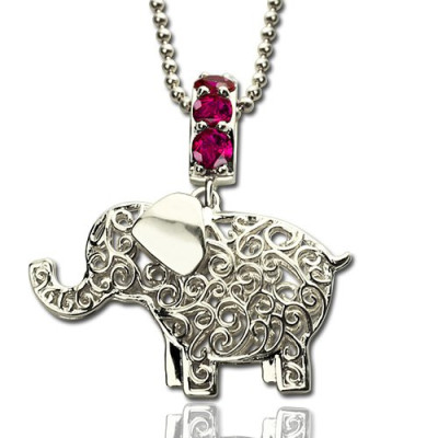 Personalised Necklaces - Elephant Charm Necklace with Name Birthstone