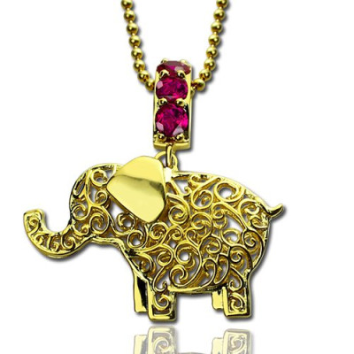 Personalised Necklaces - Elephant Necklace with Name Birthstone