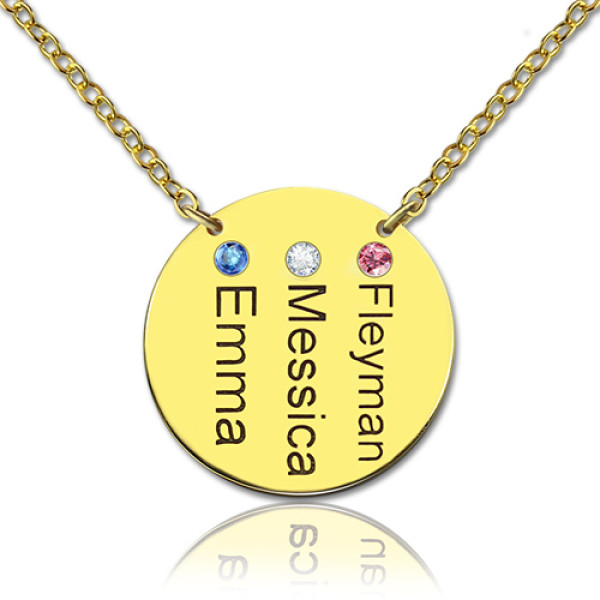Personalised Necklaces - Disc Birthstone Family Names Necklace