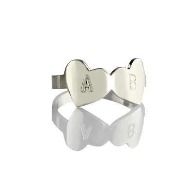 Double Heart Ring Engraved Letter