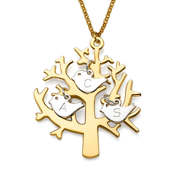Personalised Necklaces - Tree Necklace with 0.Initial Birds