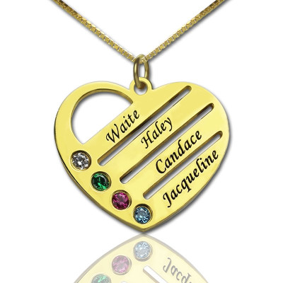 Heart Necklace - Mothers Birthstone Engraved Names