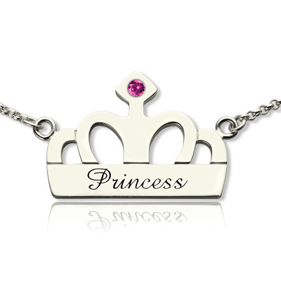 Crown Charm Neckalce with Birthstone Name