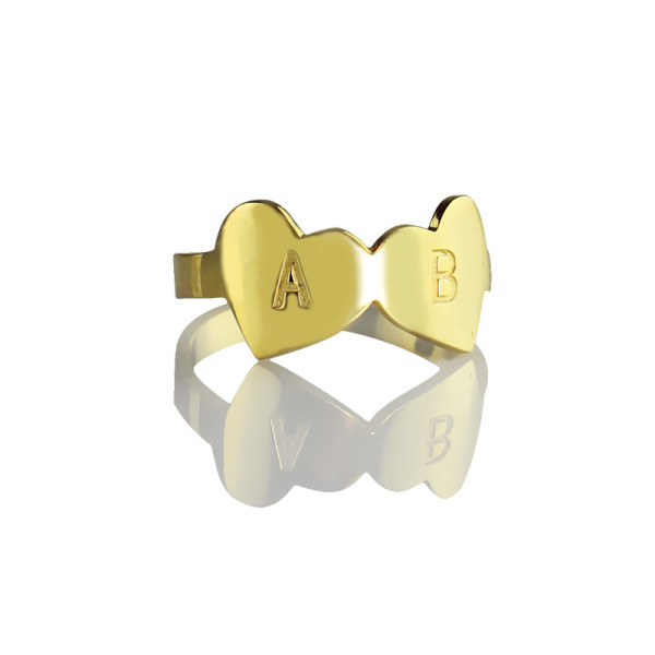 Double Heart Ring Engraved Letter