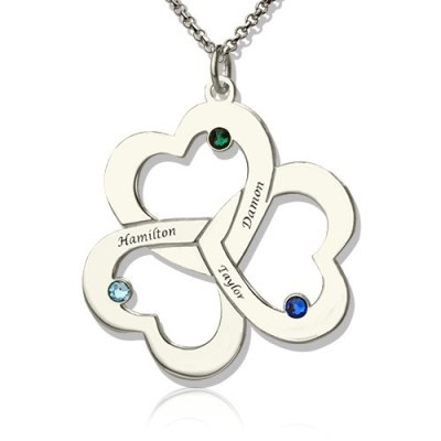 Personalised Necklaces - Three Triple Heart Shamrocks Necklace with Name