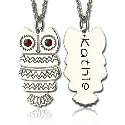 Name Necklace - Cute Birthstone Owl for Girls