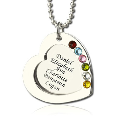 Personalised Necklaces - Heart Family Necklace With Birthstone
