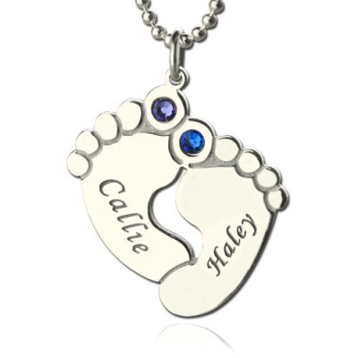 Name Necklace - Personalzied Baby Feet with Birthstone