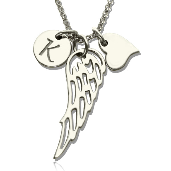 Personalised Necklaces - Girls Angel Wing Necklace Gifts With Heart Initial Charm