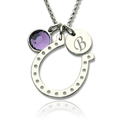 Personalised Necklaces - Horseshoe Good Luck Necklace with Initial Birthstone Charm